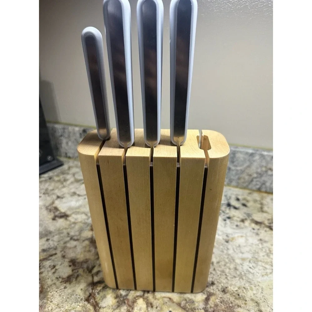 Caraway Home 5-Piece Knife Set with Wooden Block - Gray